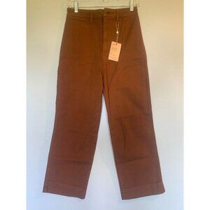 Quince Organic Stretch Cotton Twill Wide-Leg Crop Pants - Size 32 - Rust Color